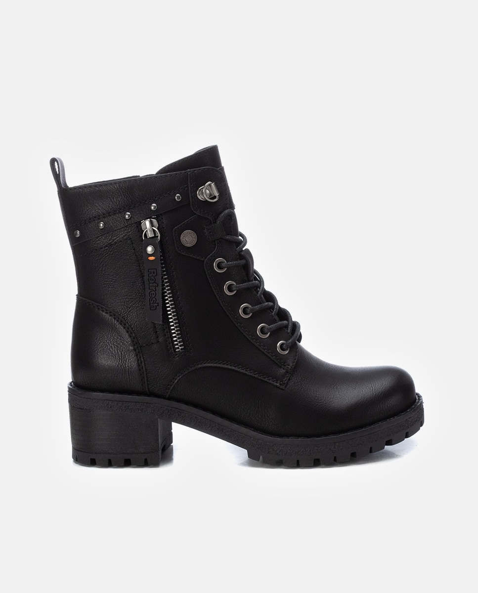 Botines de mujer con cordones y cremallera - Refresh - Negro Negro-1