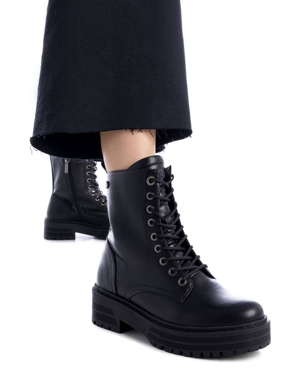 Botín de mujer con cordones metalizado - Refresh - Negro Negro-2