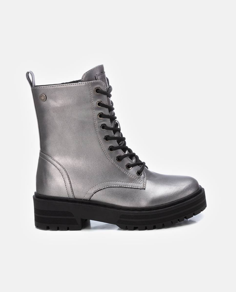 Botín de mujer con cordones metalizado - Refresh - Gris Gris-1