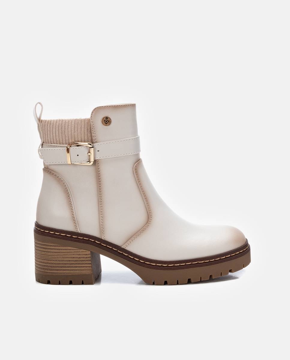 Botines básicos de mujer sin cordones y tacón ancho - Xti - Beige Beige-1