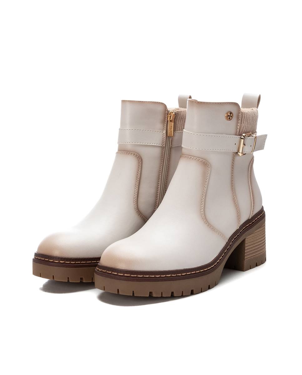 Botines básicos de mujer sin cordones y tacón ancho - Xti - Beige Beige-4
