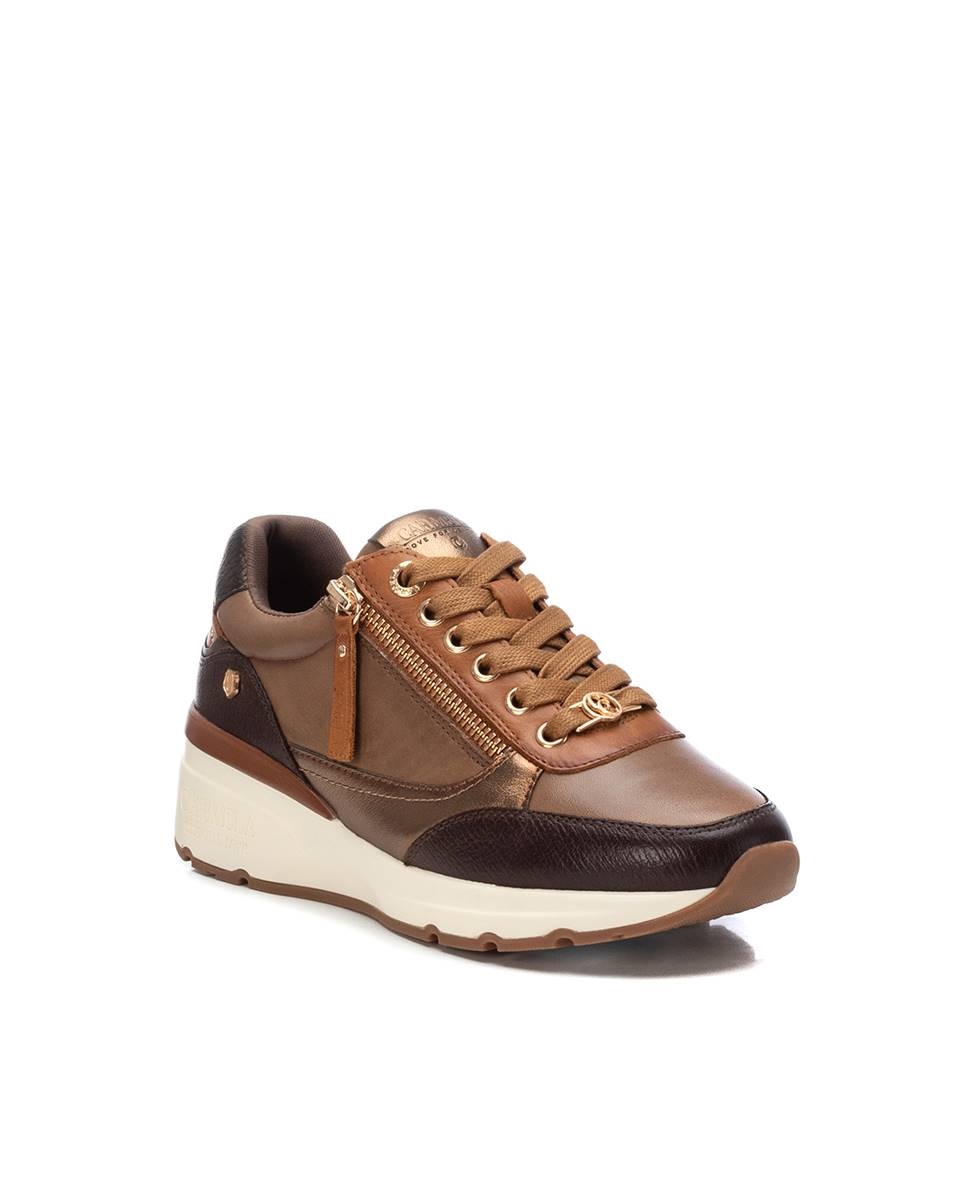 Zapatilla de mujer de piel con cordones - Carmela - Marrón Marrón-3