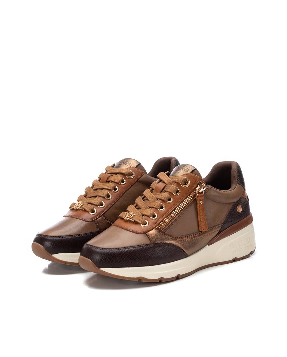 Zapatilla de mujer de piel con cordones - Carmela - Marrón Marrón-5