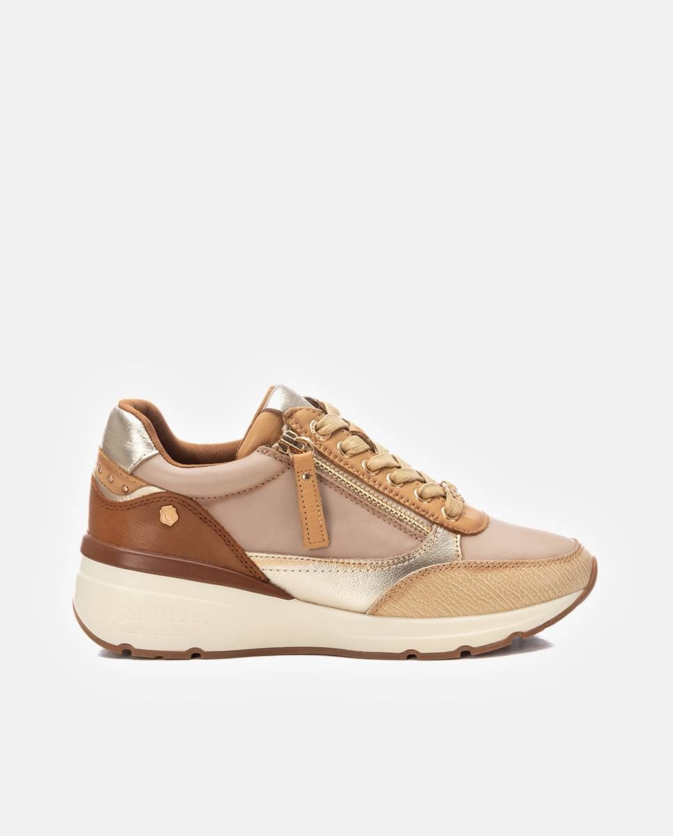 Zapatilla de mujer de piel con cordones - Carmela - Blanco Blanco-1