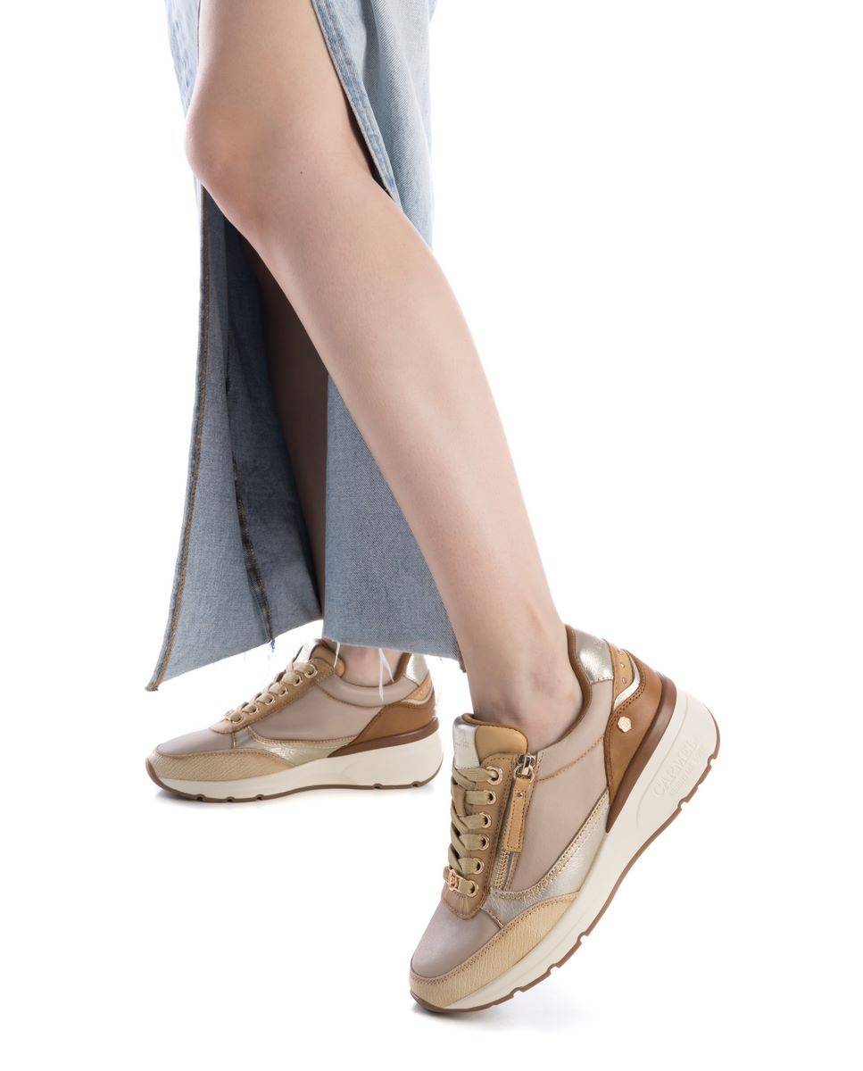 Zapatilla de mujer de piel con cordones - Carmela - Blanco Blanco-2