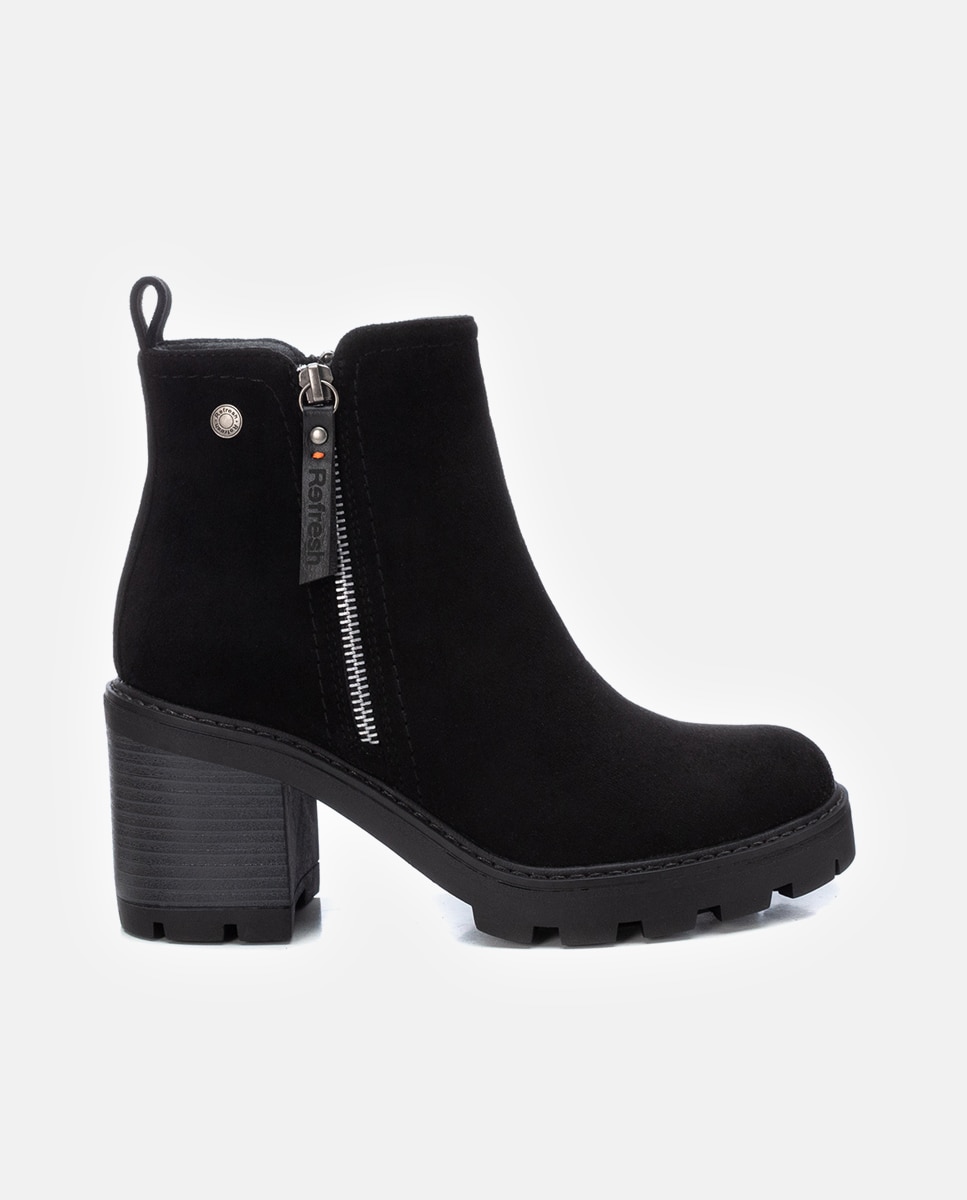 Botines de mujer con tacón ancho y cremallera - Refresh - Negro Negro-1
