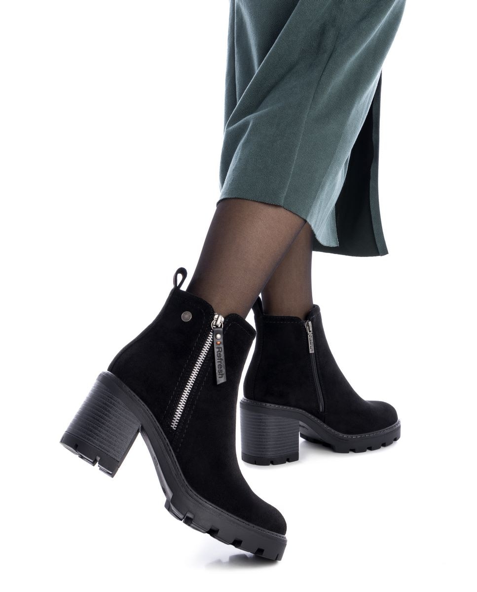 Botines de mujer con tacón ancho y cremallera - Refresh - Negro Negro-2