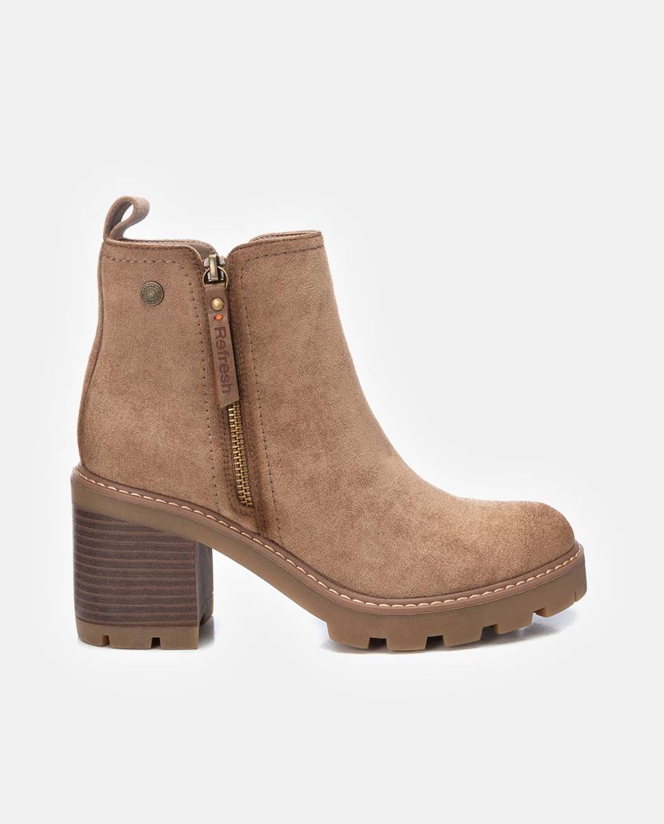 Botines de mujer con tacón ancho y cremallera - Refresh - Marrón Marrón-1