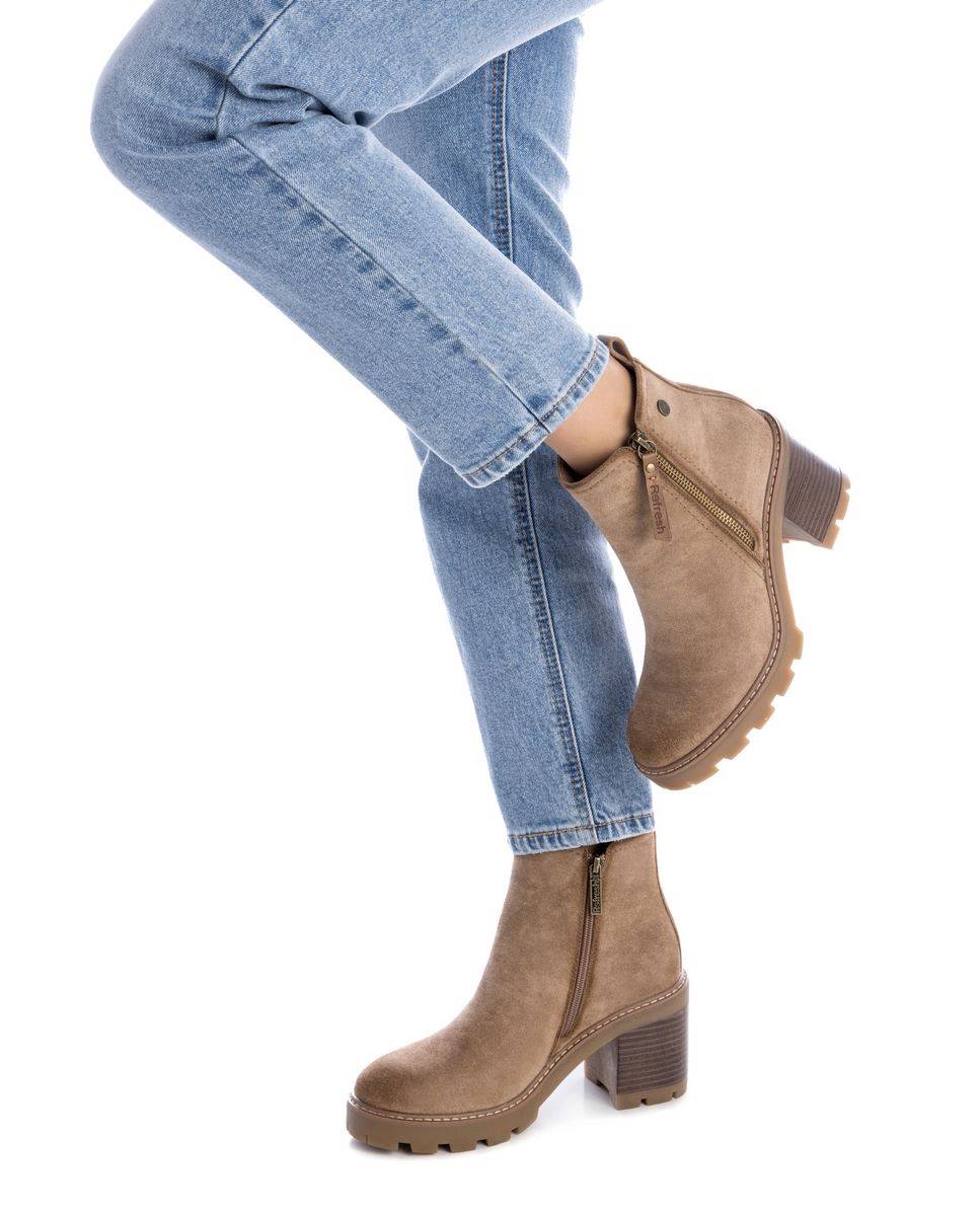 Botines de mujer con tacón ancho y cremallera - Refresh - Marrón Marrón-2