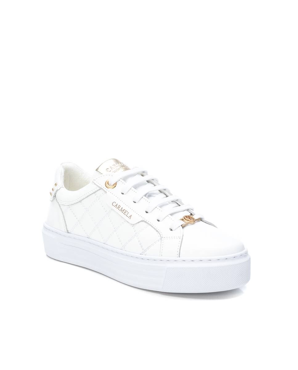 Zapatilla de mujer con cordones de piel - Carmela - Blanco Blanco-3