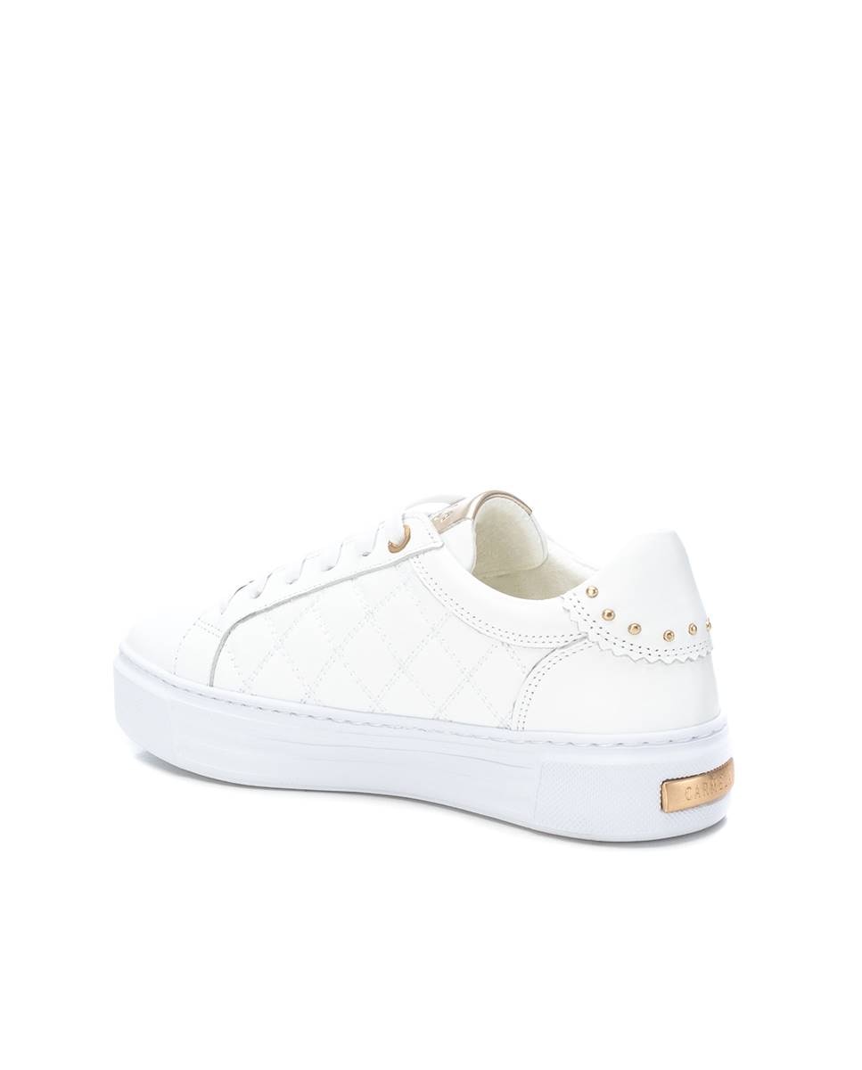 Zapatilla de mujer con cordones de piel - Carmela - Blanco Blanco-2