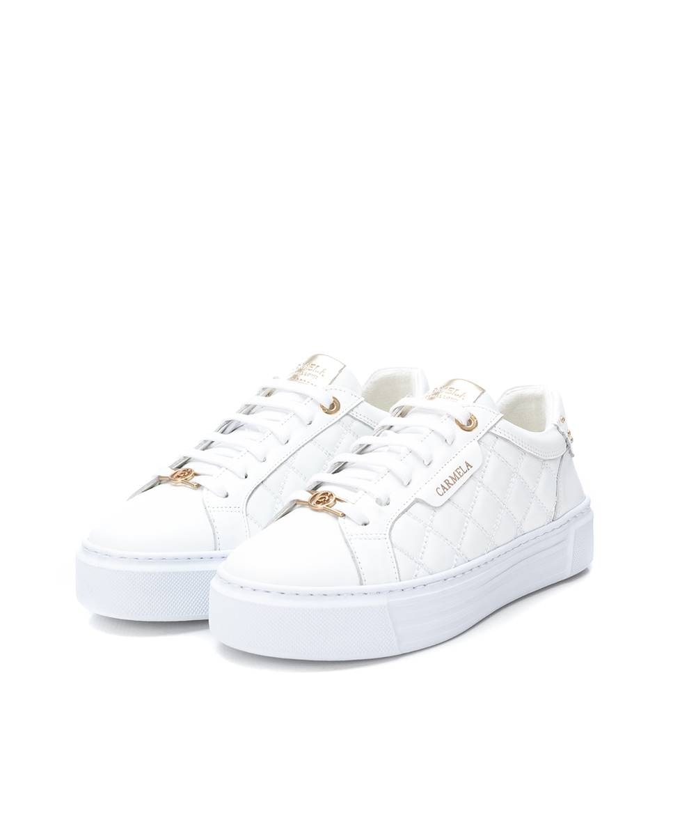Zapatilla de mujer con cordones de piel - Carmela - Blanco Blanco-4