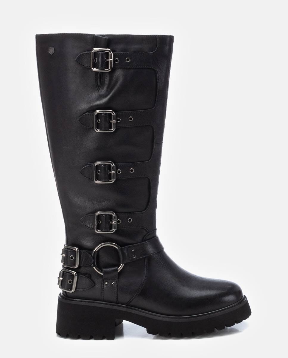 Bota de mujer con cremallera de piel - Carmela - Negro Negro-1