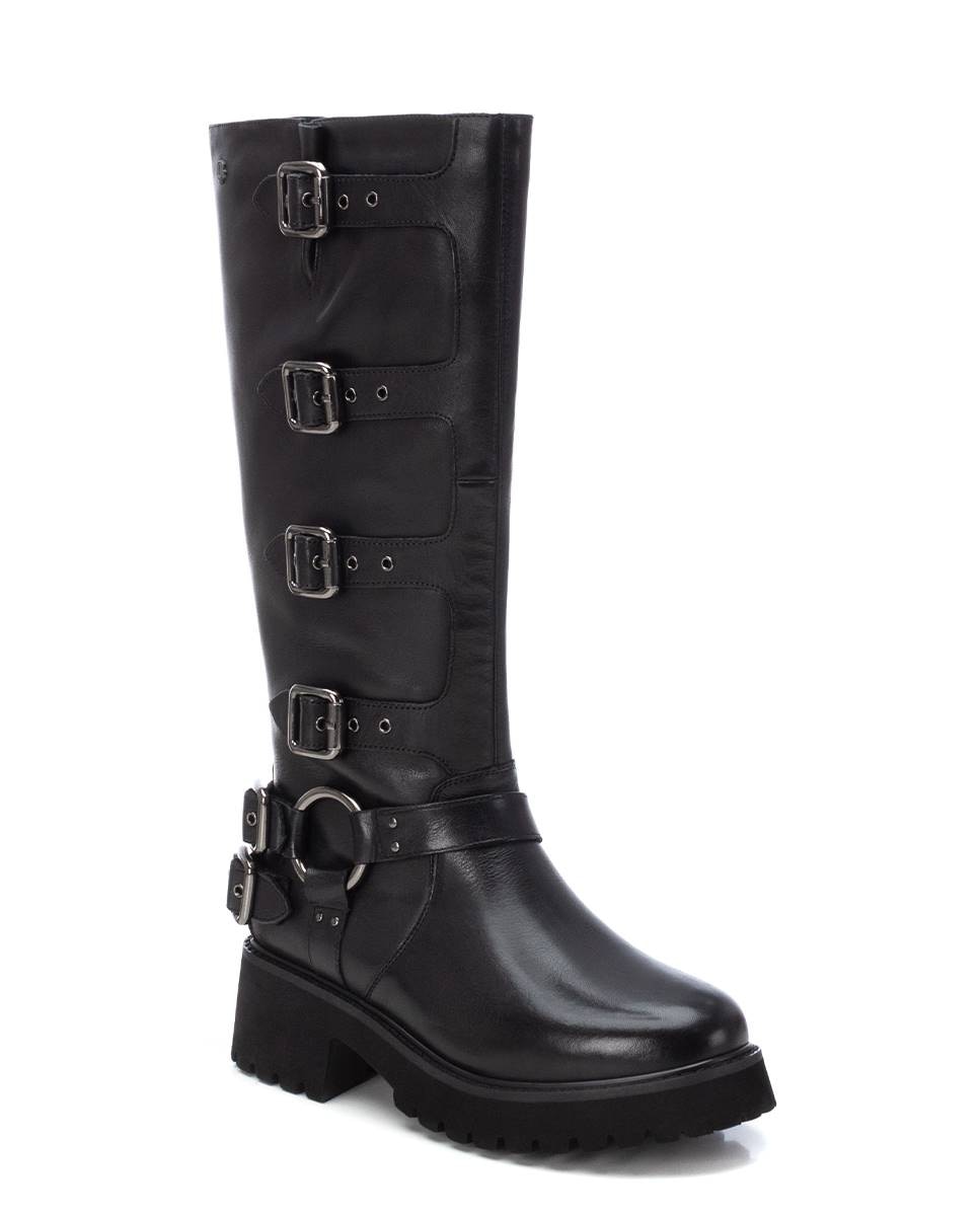 Bota de mujer con cremallera de piel - Carmela - Negro Negro-3
