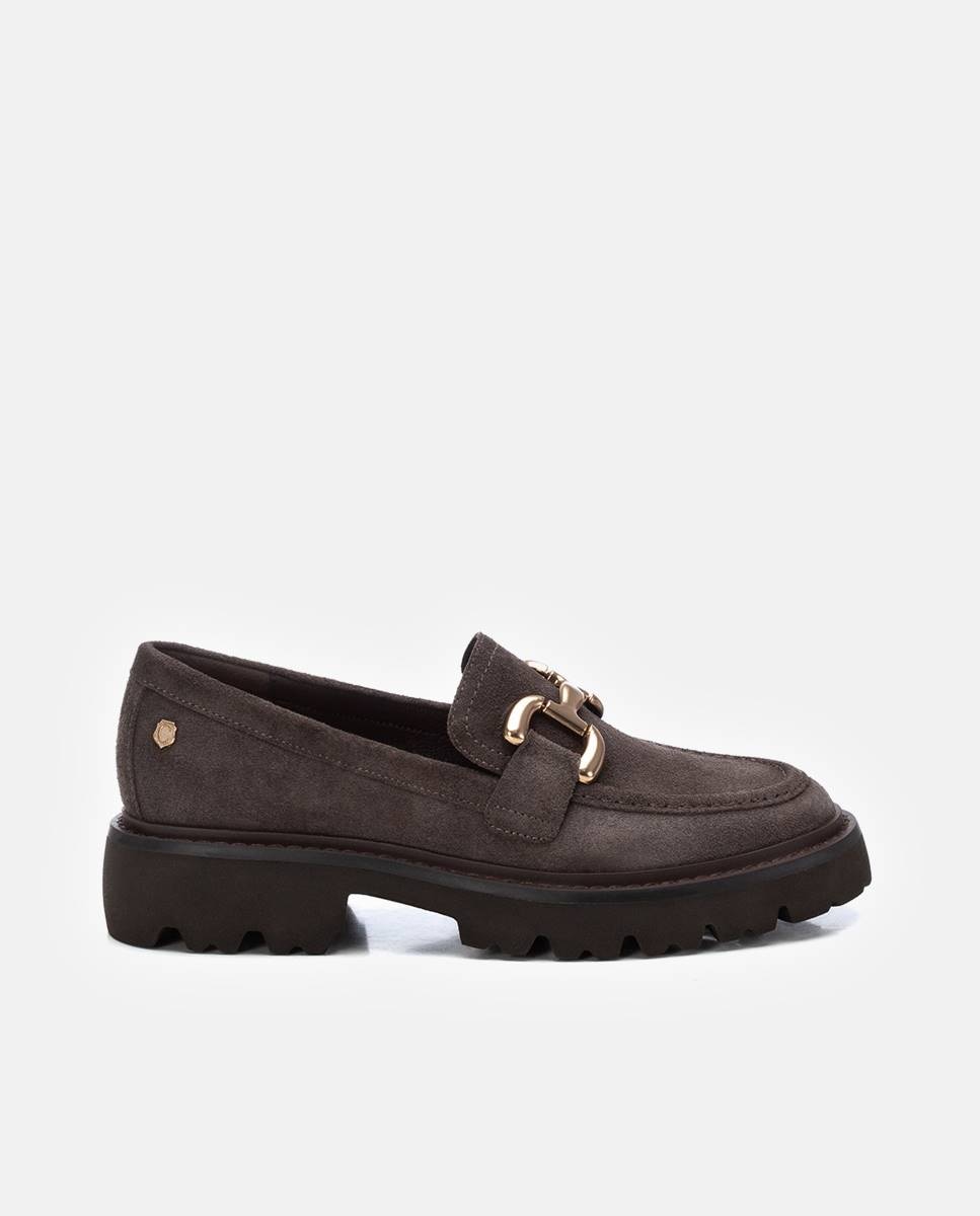 Mocasín de mujer de serraje - Carmela - Gris Gris-1