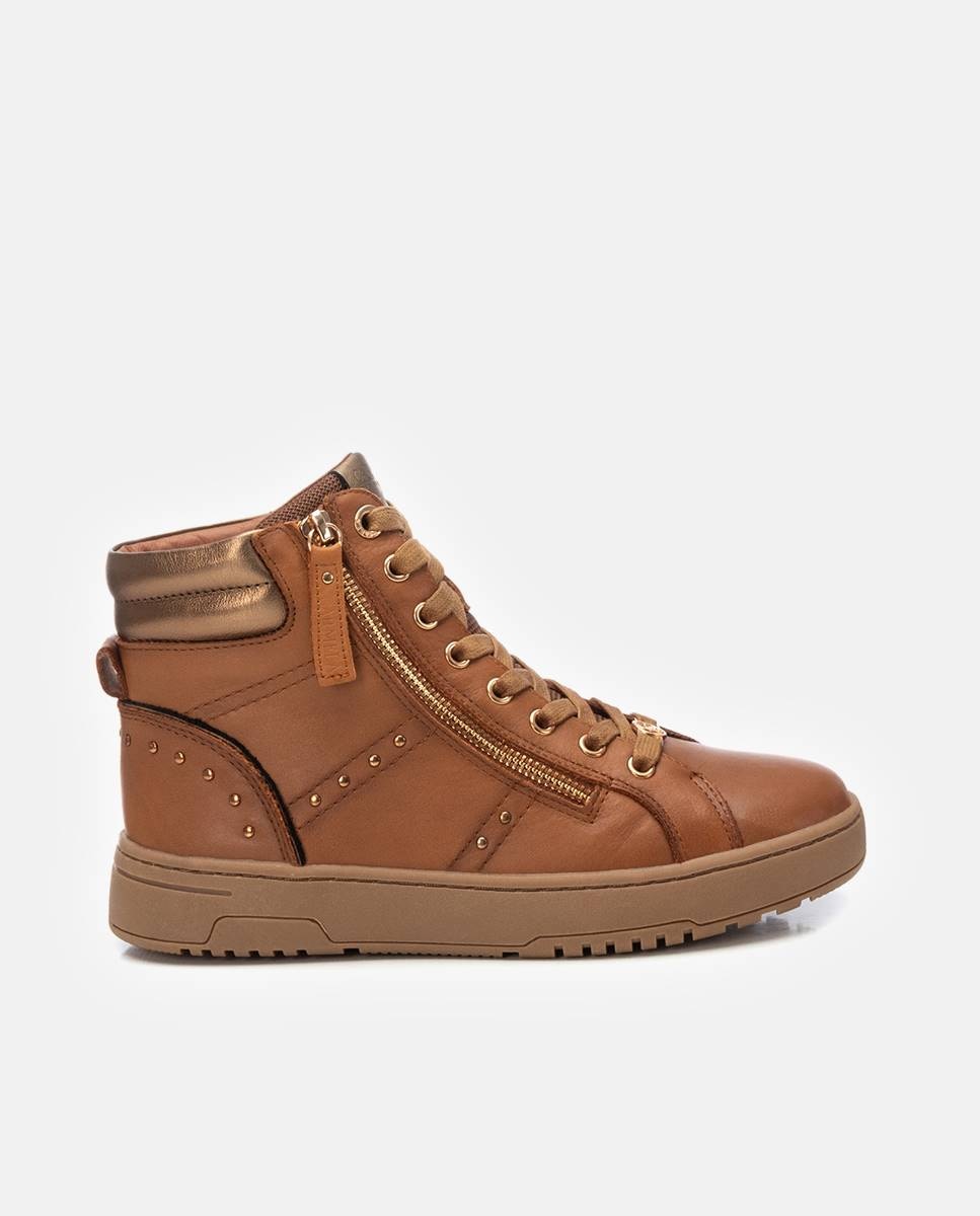 Botines de mujer con cordones de piel - Carmela - Camel Camel-1