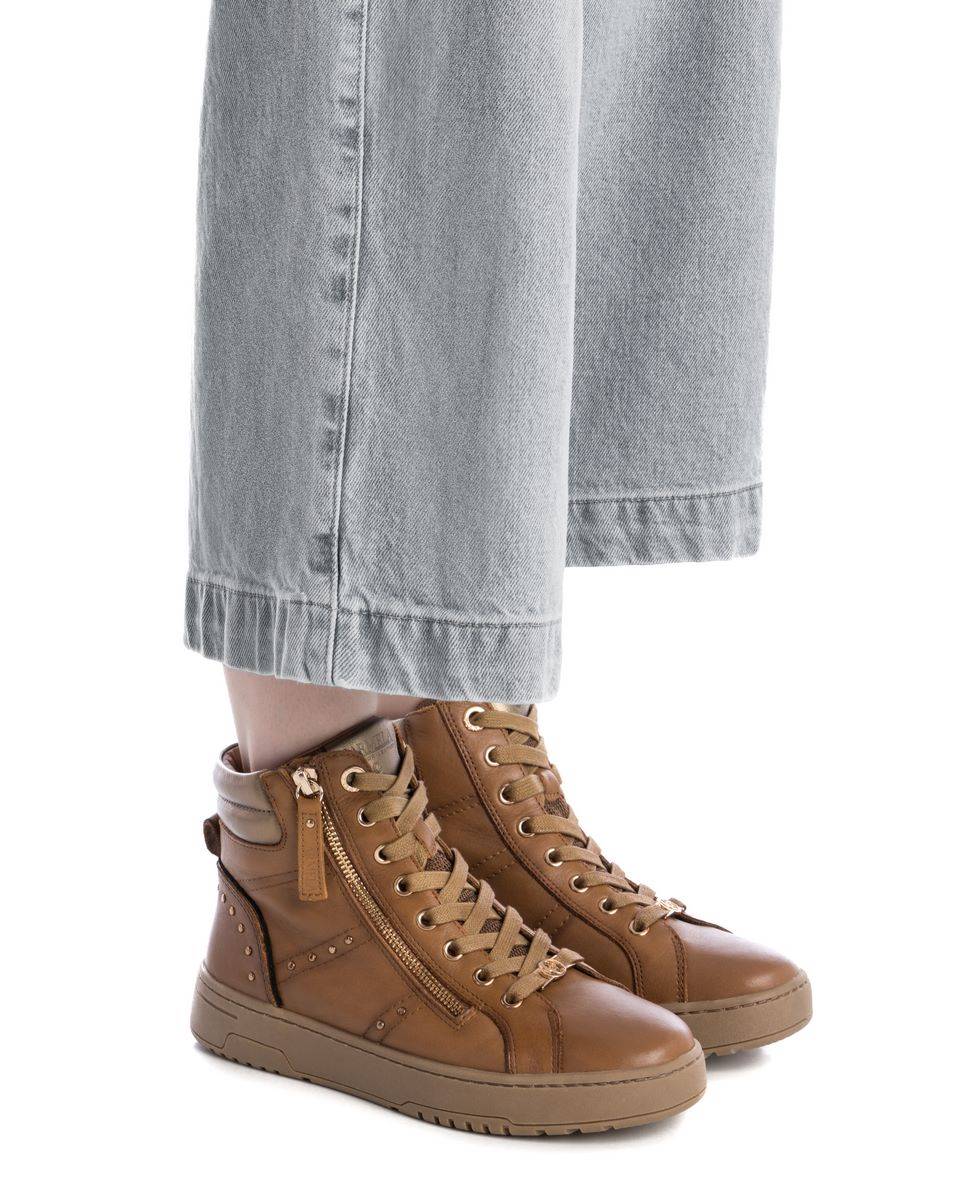 Botines de mujer con cordones de piel - Carmela - Camel Camel-2