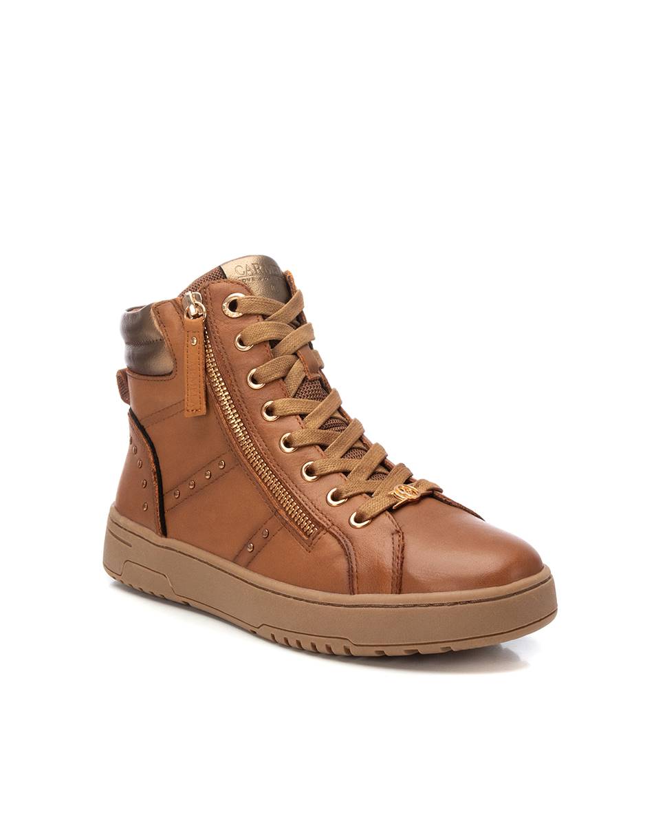 Botines de mujer con cordones de piel - Carmela - Camel Camel-3