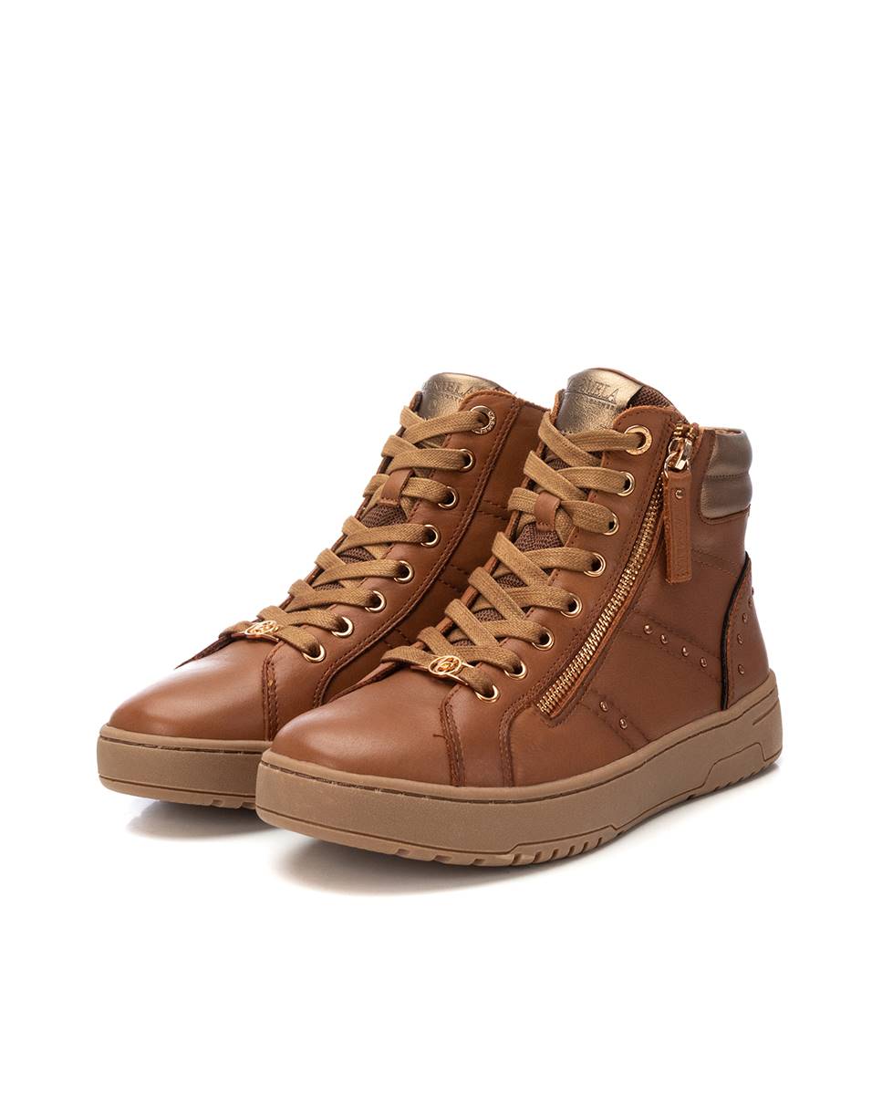 Botines de mujer con cordones de piel - Carmela - Camel Camel-5