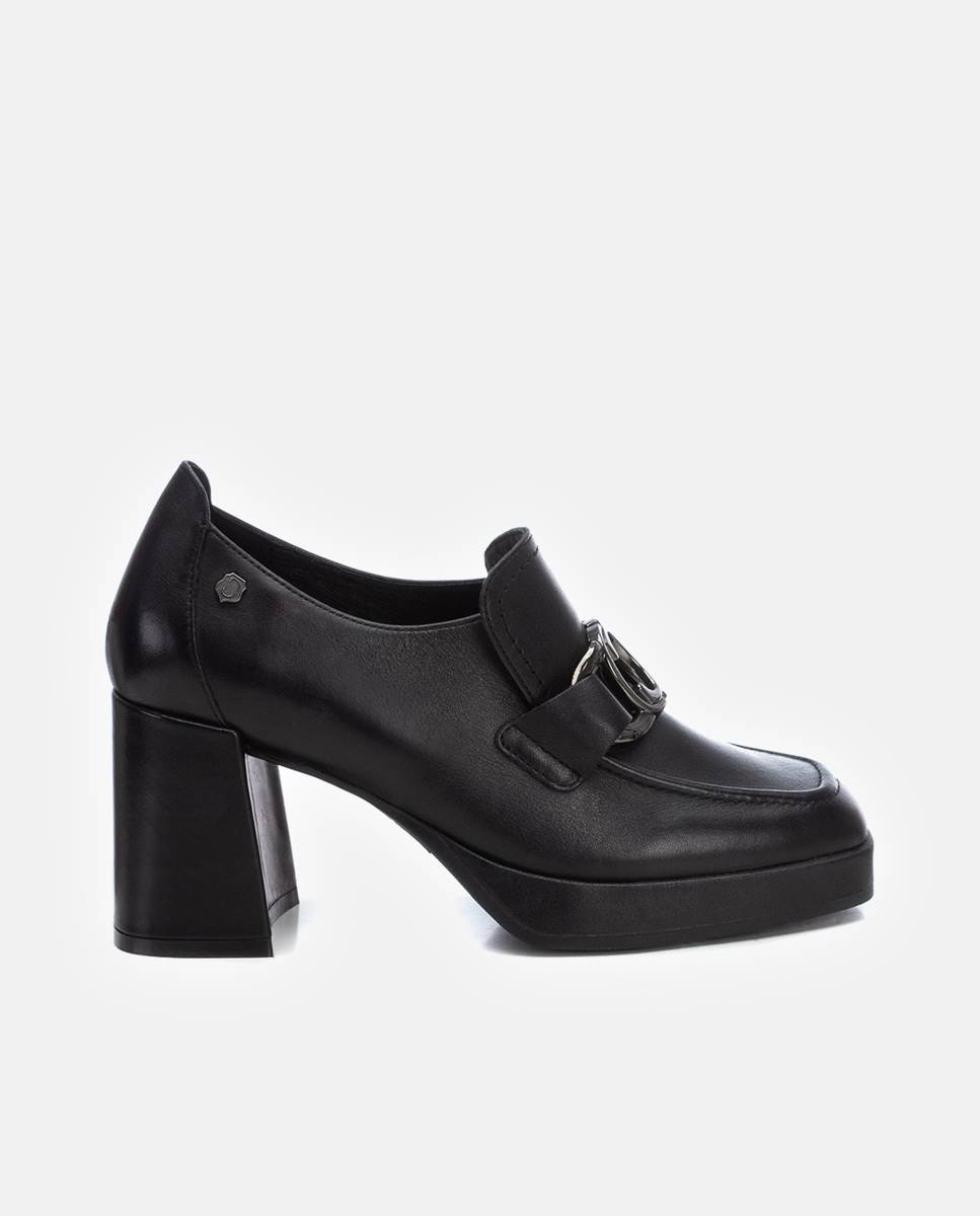Mocasín de mujer de piel con tacón - Carmela - Negro Negro-1