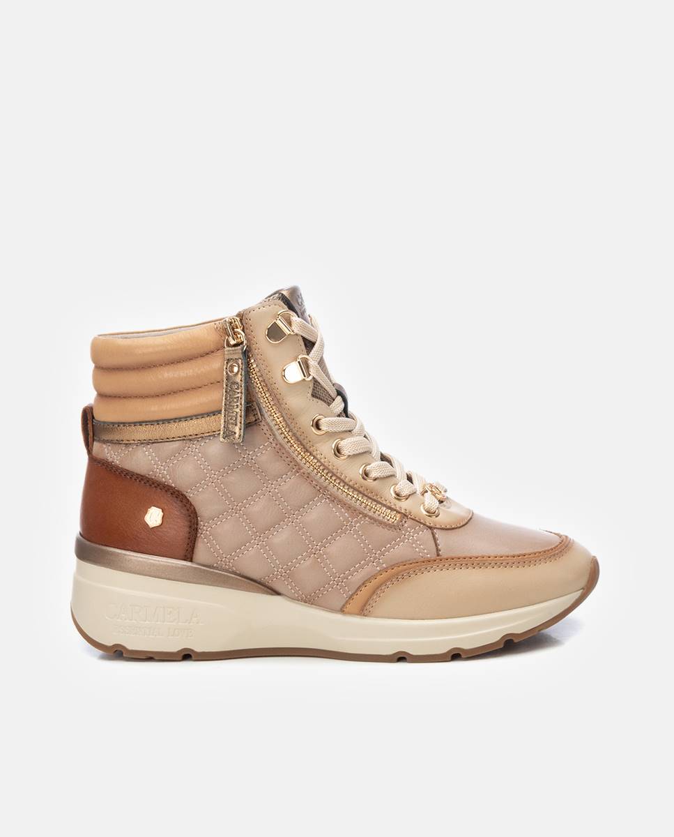 Botines de mujer de piel con cuña y cordones - Carmela - Beige Beige-1