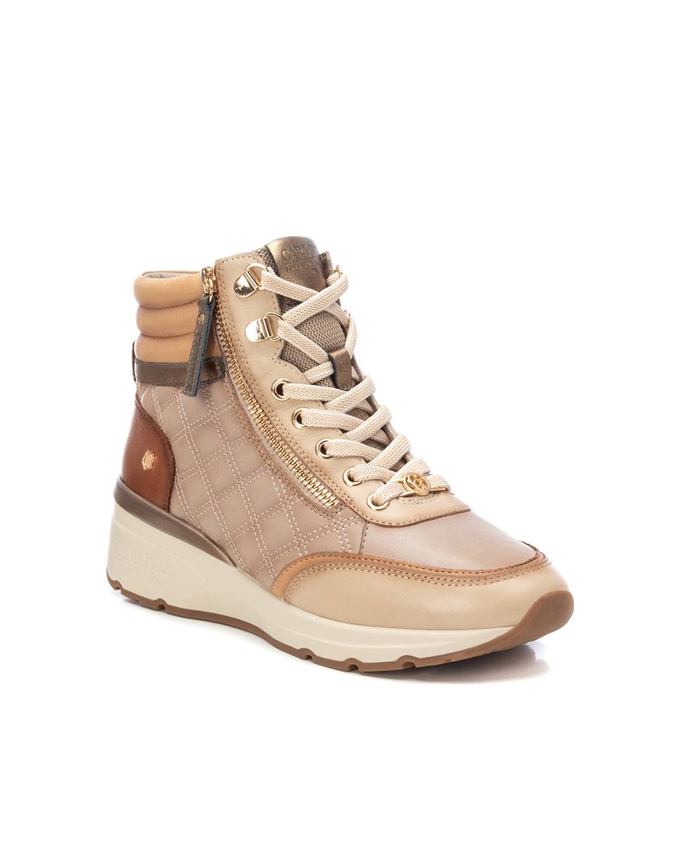 Botines de mujer de piel con cuña y cordones - Carmela - Beige Beige-3