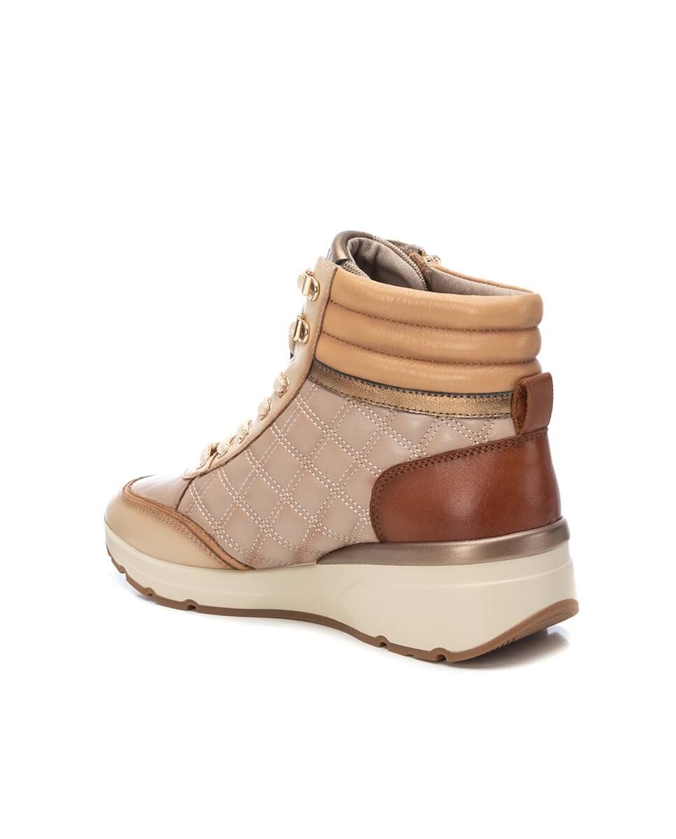Botines de mujer de piel con cuña y cordones - Carmela - Beige Beige-2