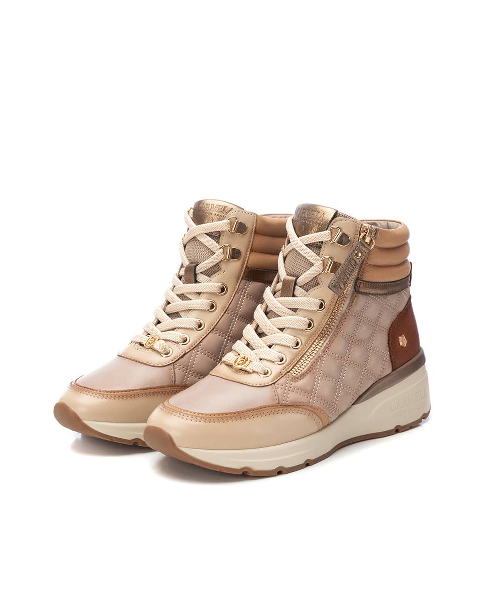 Botines de mujer de piel con cuña y cordones - Carmela - Beige Beige-4