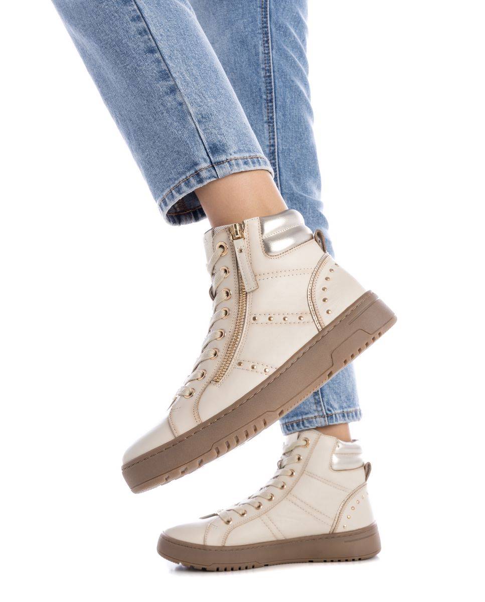 Botines de mujer con cordones de piel - Carmela - Blanco Blanco-2