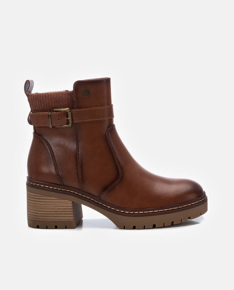 Botines de mujer sin cordones y tacón ancho - Xti - Camel Camel-1