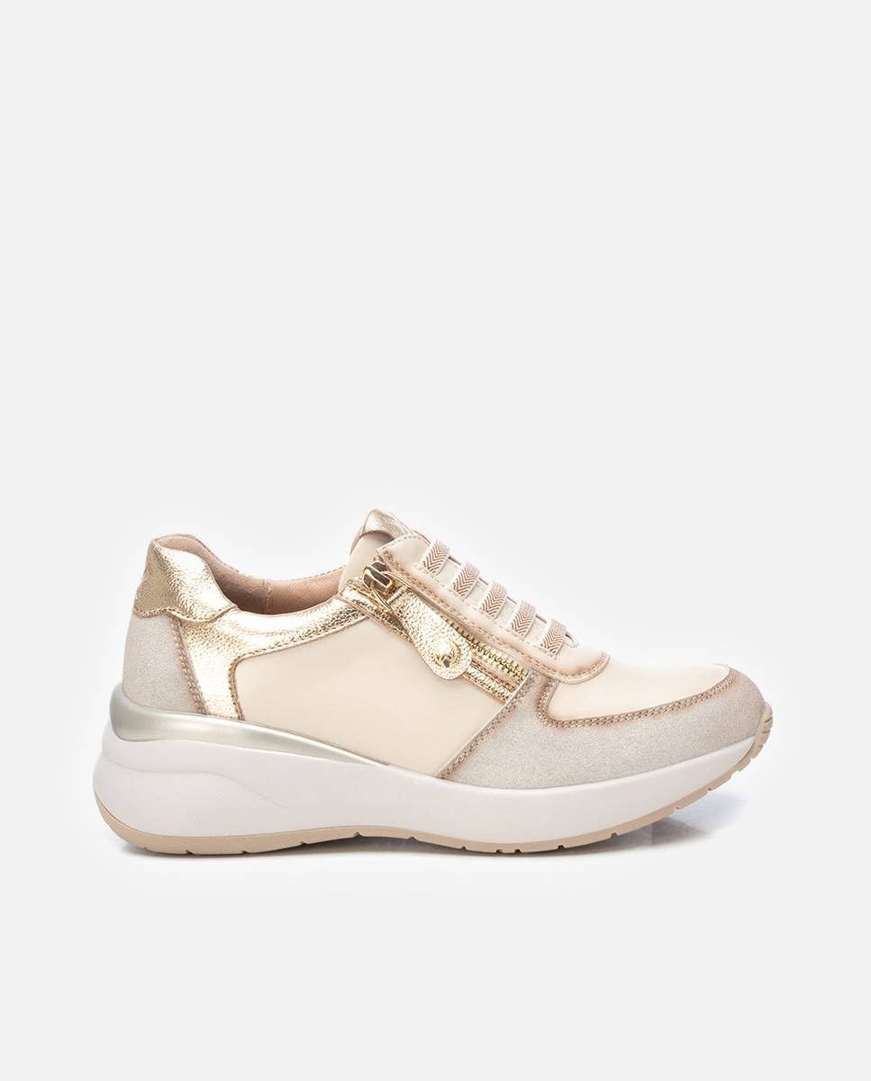 Zapatilla de mujer con cordones metalizada - Xti - Beige Beige-1