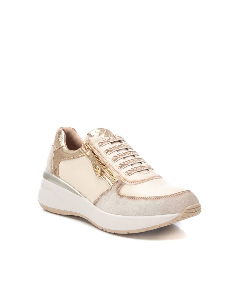 Zapatilla de mujer con cordones metalizada - Xti - Beige Beige-3