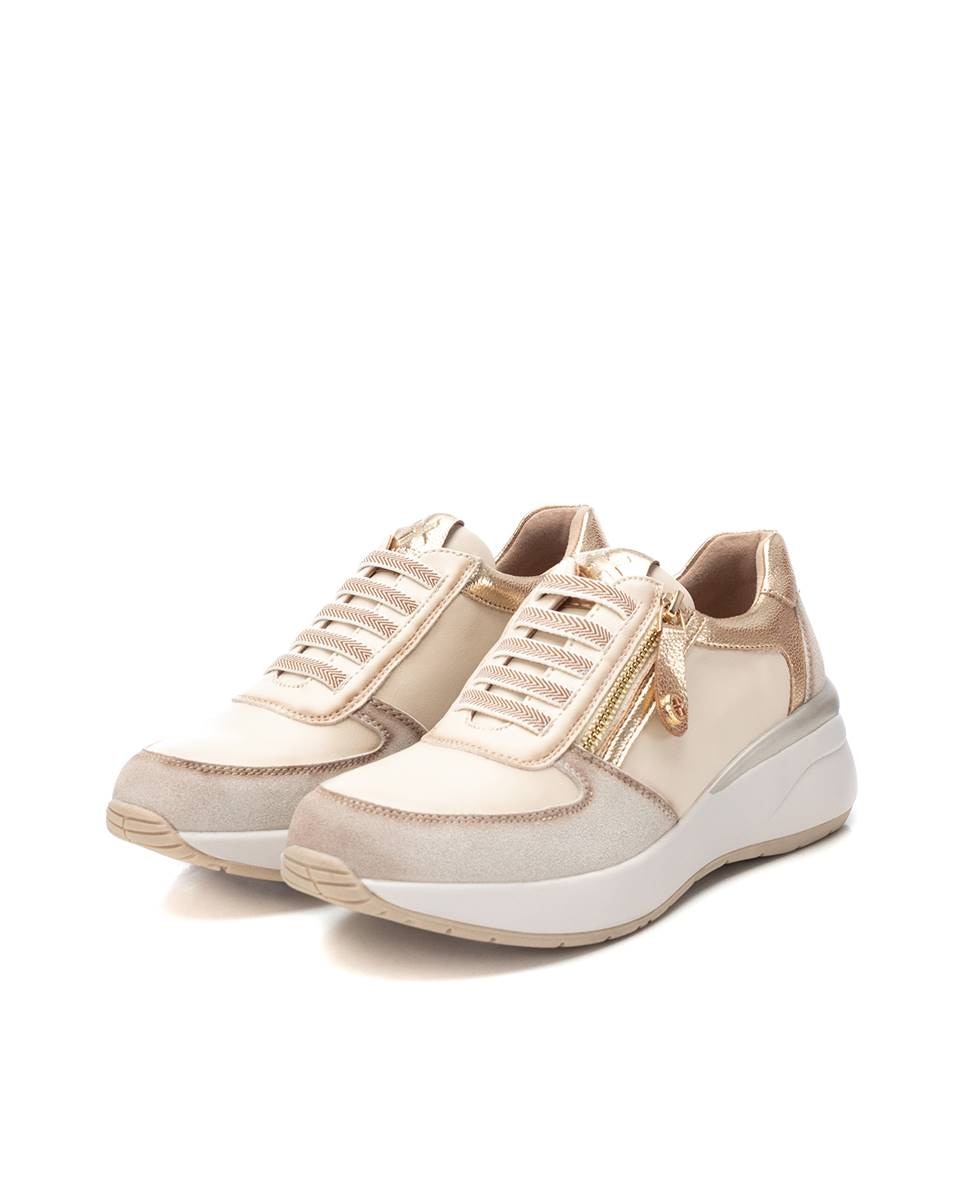 Zapatilla de mujer con cordones metalizada - Xti - Beige Beige-5