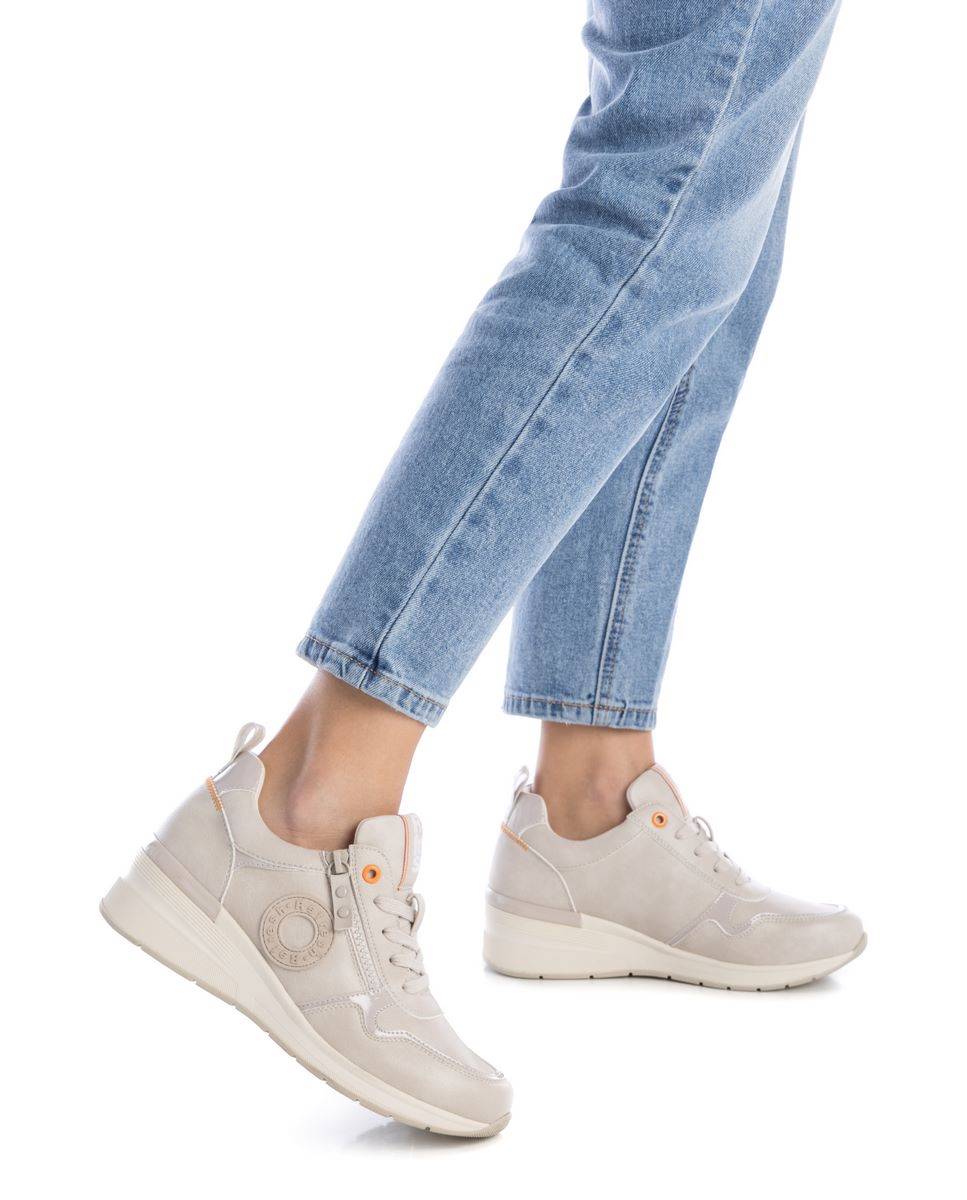 Zapatilla de mujer con cordones y cuña - Refresh - Blanco Blanco-2