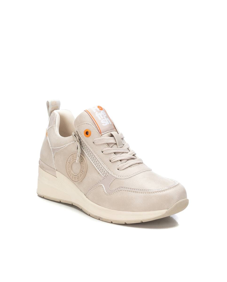 Zapatilla de mujer con cordones y cuña - Refresh - Blanco Blanco-3