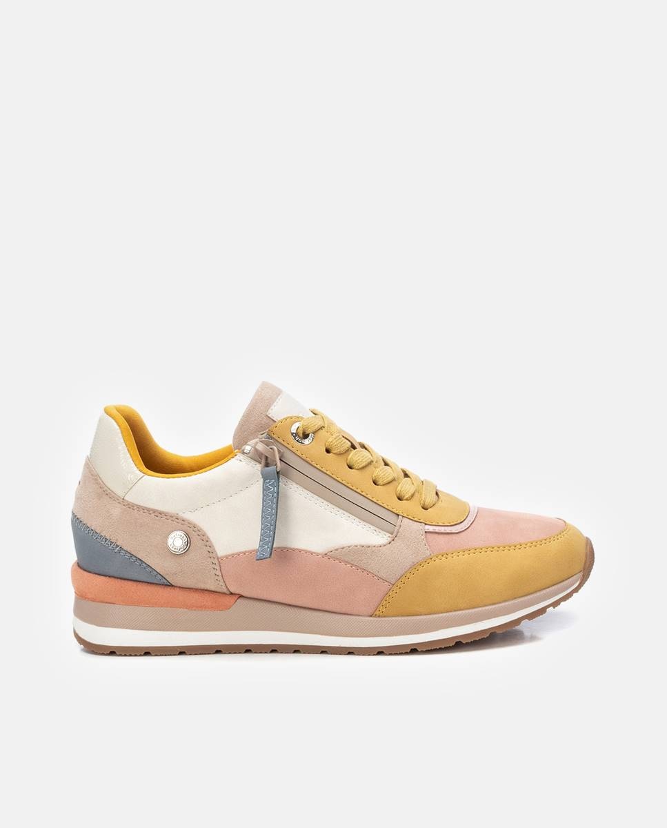 Zapatillas básicas de mujer con cordones y cremallera lateral - Beige Beige-1