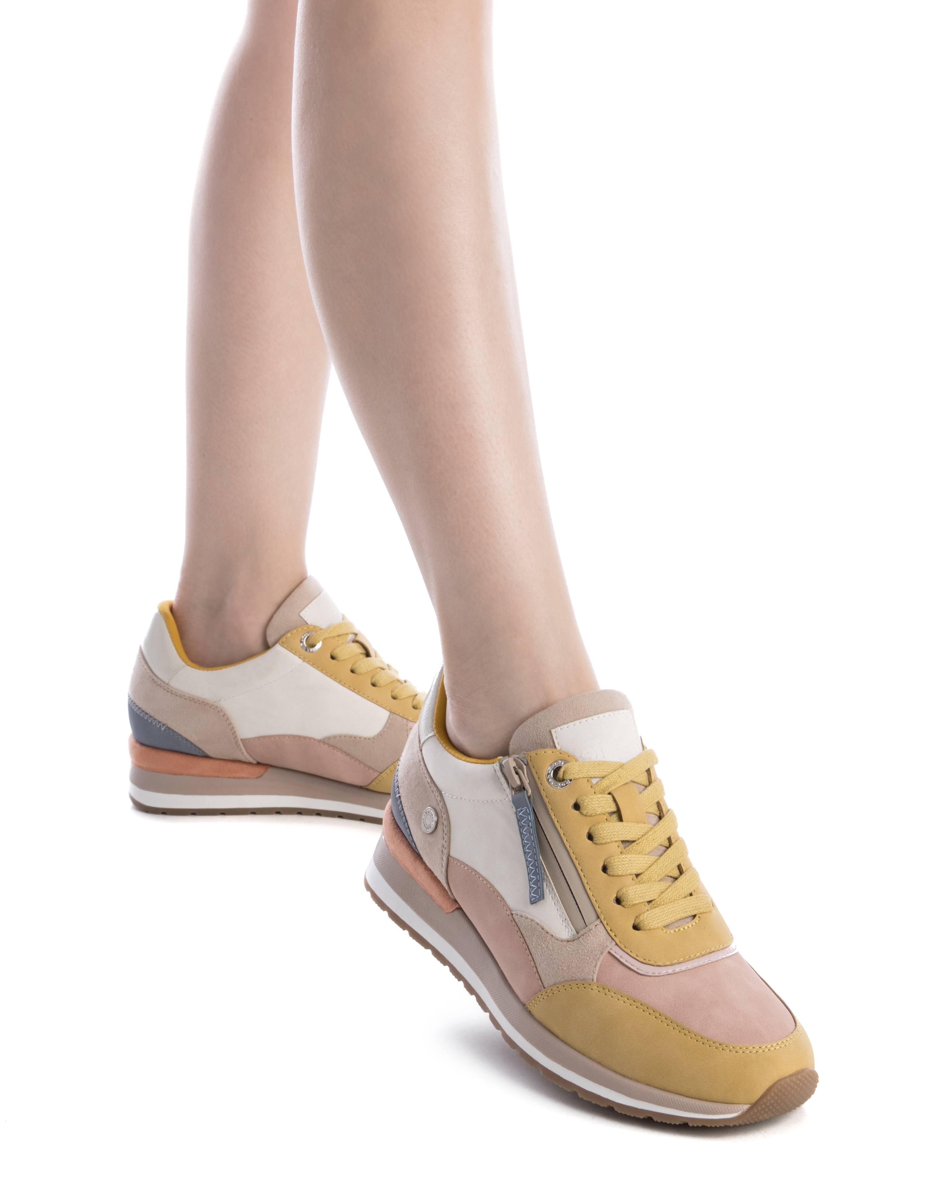 Zapatillas básicas de mujer con cordones y cremallera lateral - Beige Beige-2