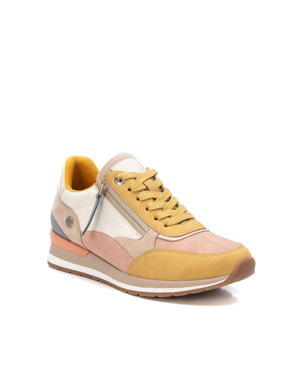 Zapatillas básicas de mujer con cordones y cremallera lateral - Beige Beige-3