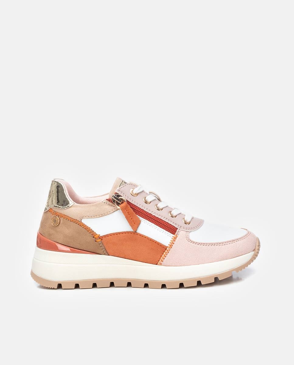 Zapatillas básicas de mujer con cordones y cremallera lateral - Nude Nude-1