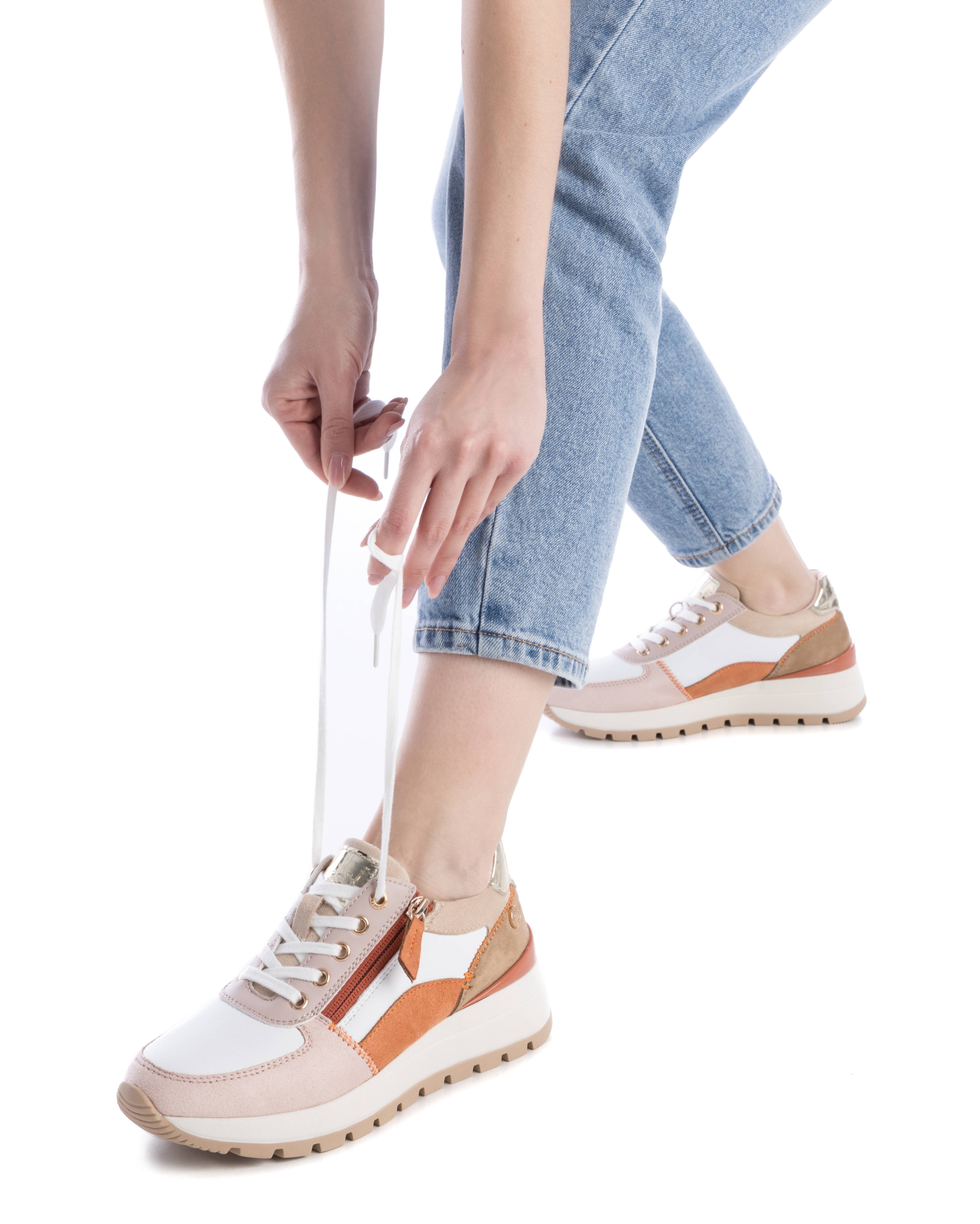 Zapatillas básicas de mujer con cordones y cremallera lateral - Nude Nude-2