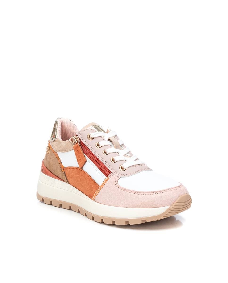 Zapatillas básicas de mujer con cordones y cremallera lateral - Nude Nude-3
