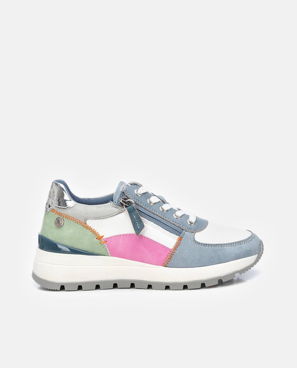 Zapatillas básicas de mujer con cordones y cremallera lateral - Azul Azul-1
