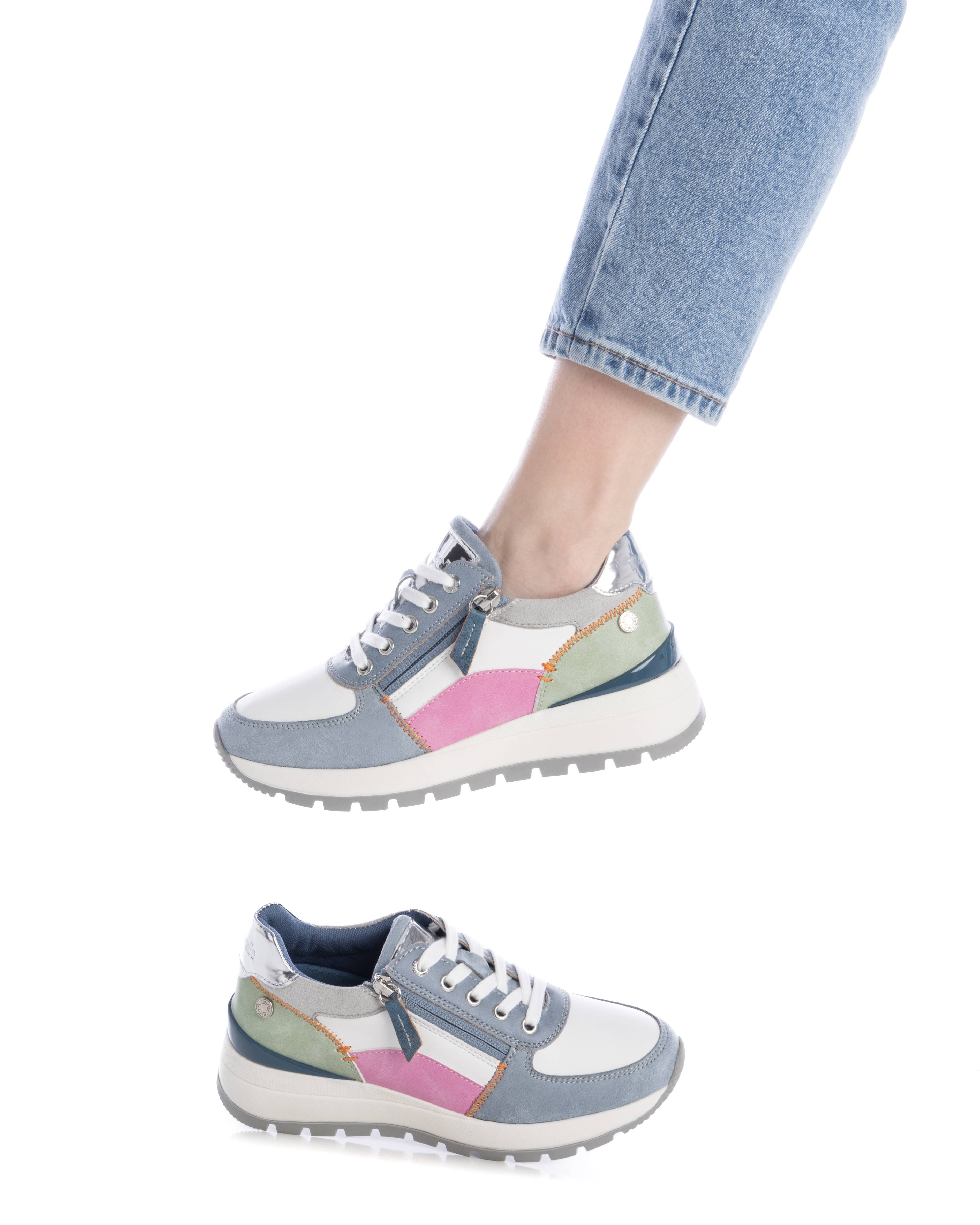 Zapatillas básicas de mujer con cordones y cremallera lateral - Azul Azul-2