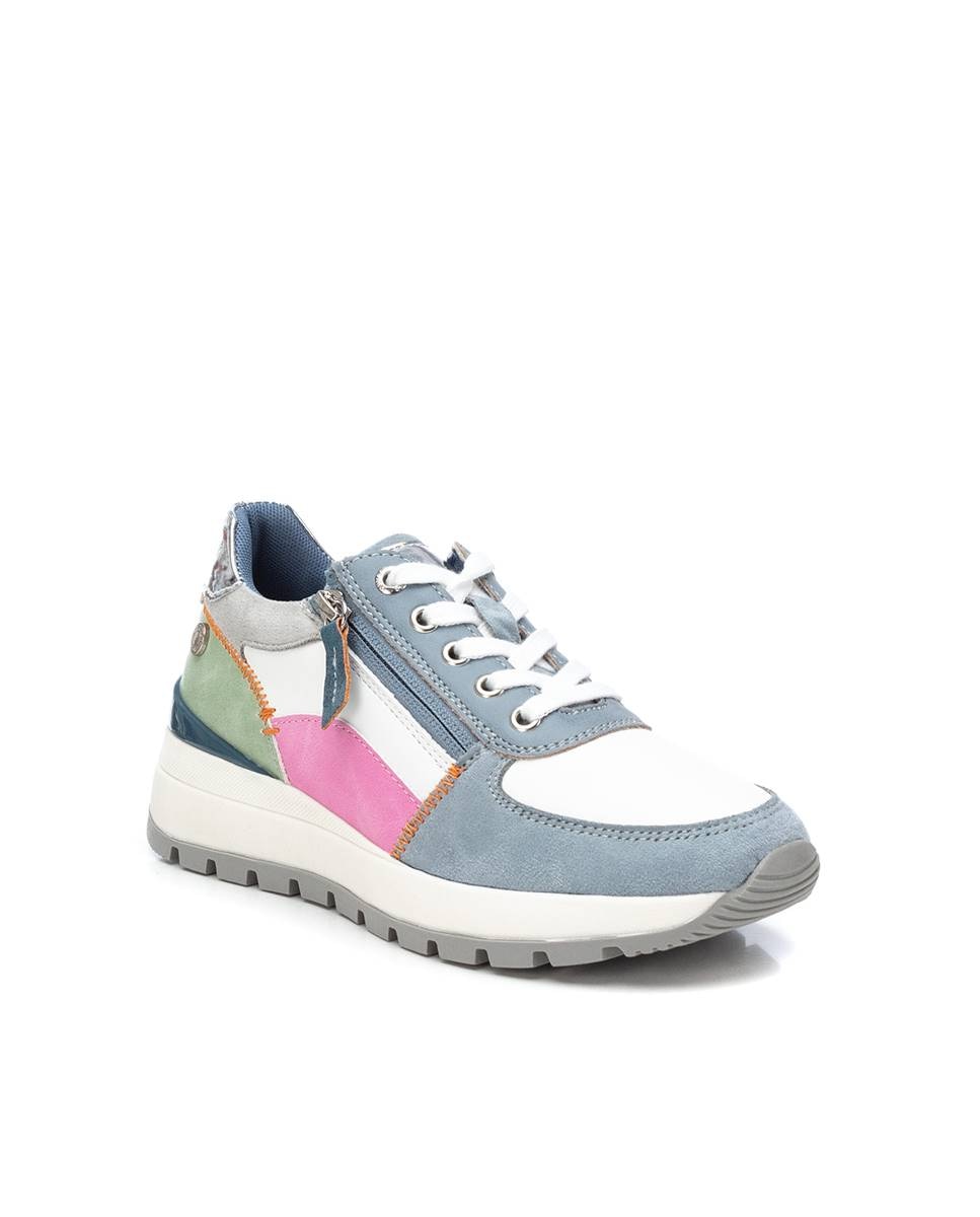 Zapatillas básicas de mujer con cordones y cremallera lateral - Azul Azul-3