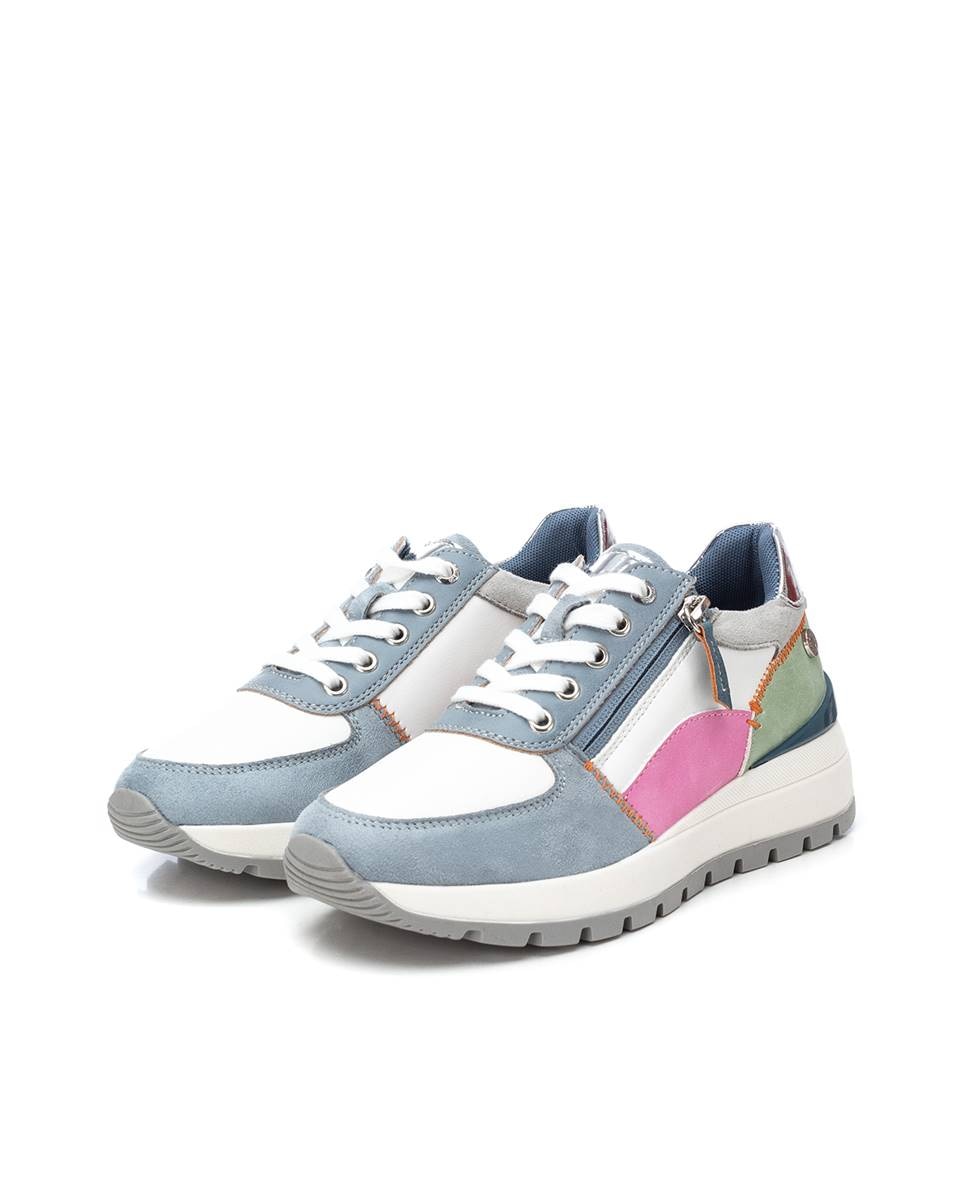 Zapatillas básicas de mujer con cordones y cremallera lateral - Azul Azul-5