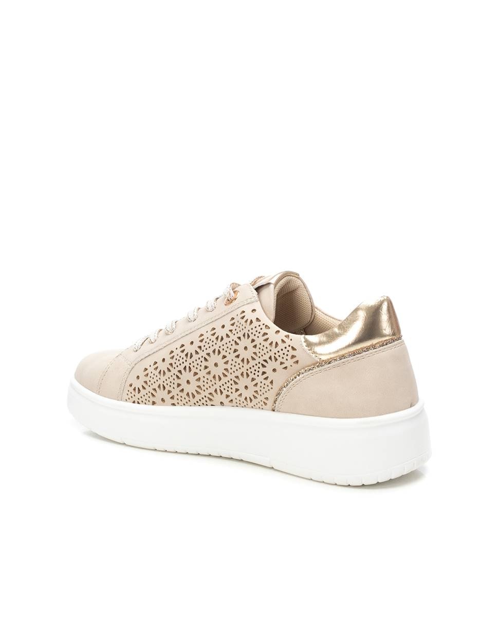 Zapatillas de mujer con cordones y cremallera lateral - Beige Beige-5