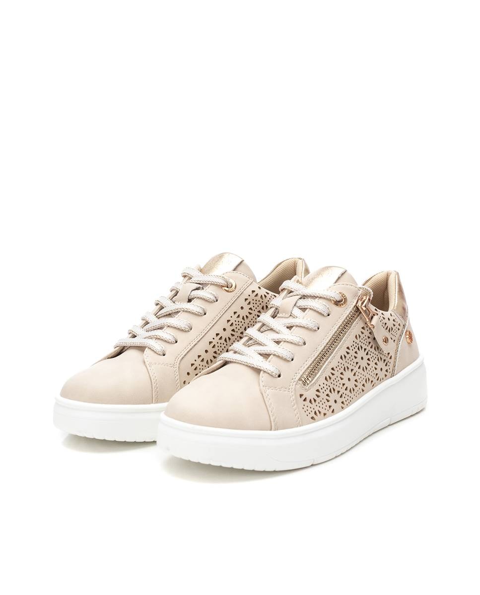 Zapatillas de mujer con cordones y cremallera lateral - Beige Beige-3