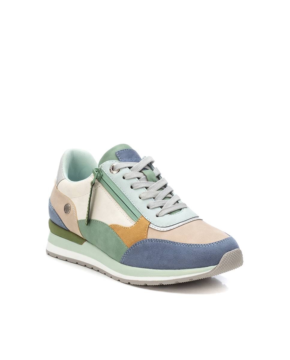 Zapatillas básicas de mujer con cordones y cremallera lateral - Nude Azul-3