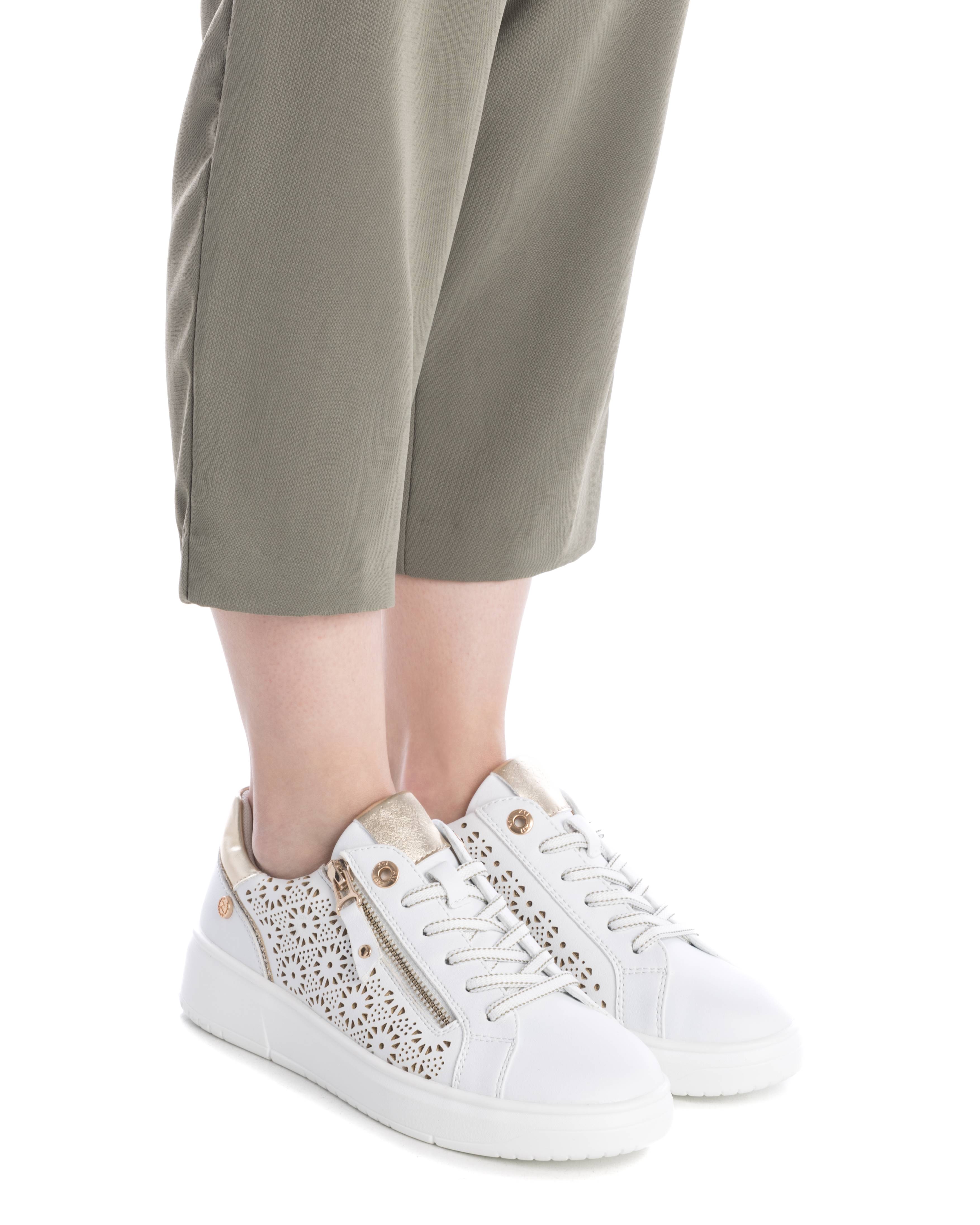 Zapatillas de mujer con cordones y cremallera lateral - Blanco Blanco-2