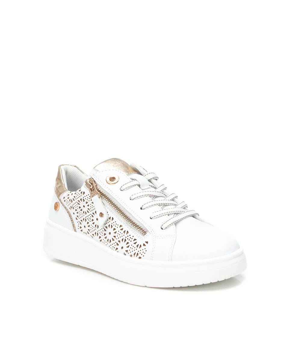 Zapatillas de mujer con cordones y cremallera lateral - Blanco Blanco-4